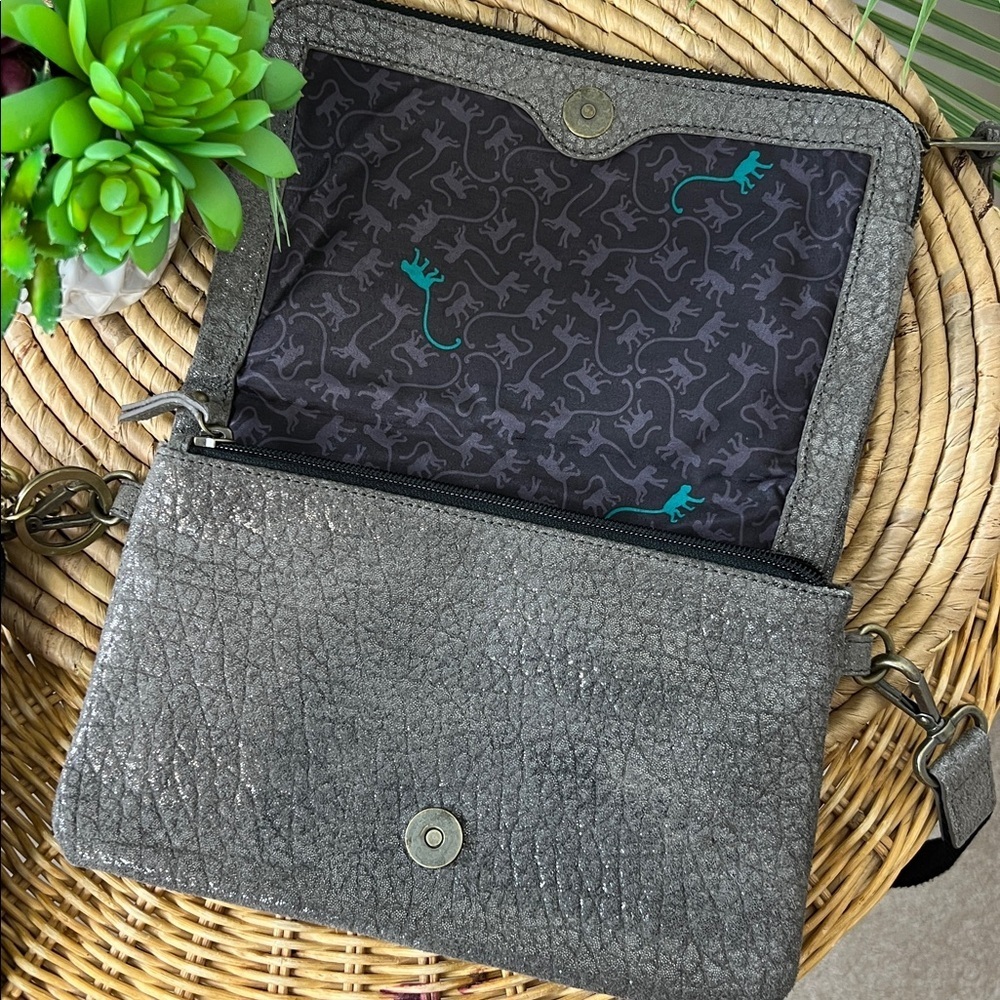 Kipling Crossbody Bag Leather Metallic Gray - Picture 3 of 16